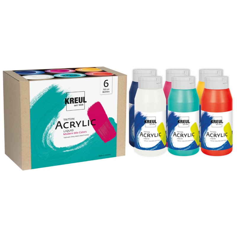 KREUL acrylic paint Triton Acrylic Liquid Modern Mix, set 6 × 750 ml, matt, mixable